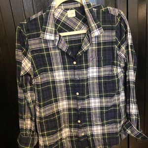 J Crew plaid shirt navy and green
